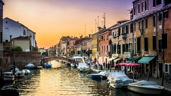 Sunset in venice, european village, italian town, colorful sky, italy