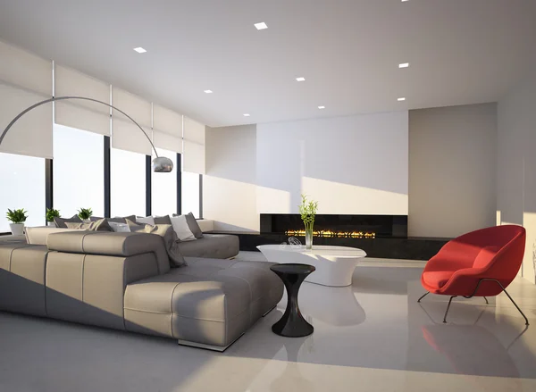 Contemporary interior, a living room with a flat gas fireplace