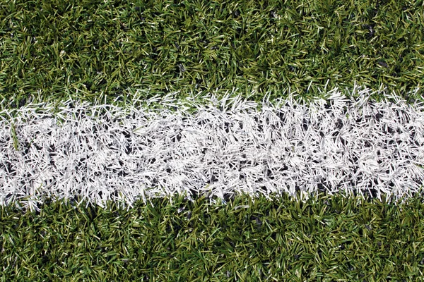 White line on a soccer, football field close up