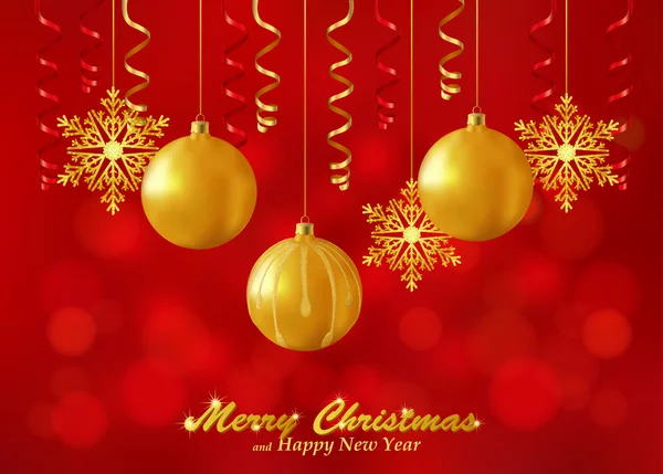 Holiday red background with Christmas ornaments