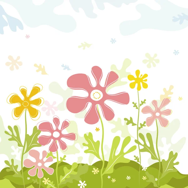 Background of spring flowers with leafs,  vector illustration