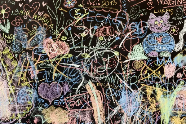 Chalk drawings on a school blackboard