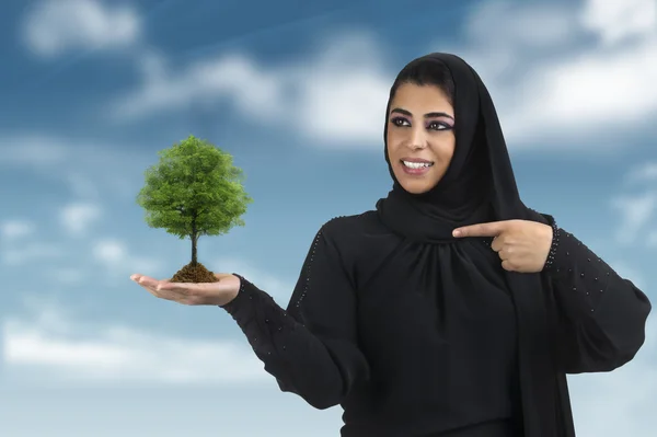 Islamic lady holding green tree