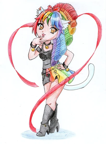 Cat-girl with rainbow hair