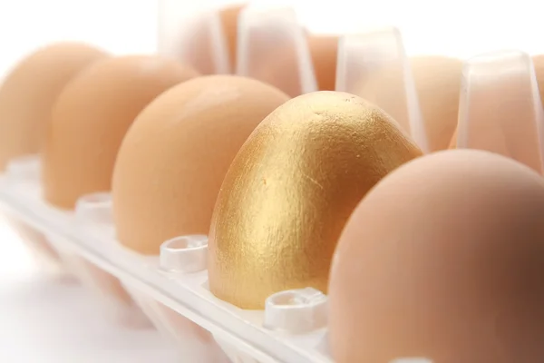 A golden egg in a tray