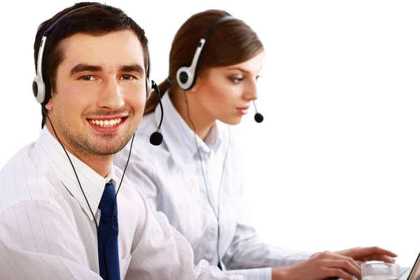 Young people working in a call center
