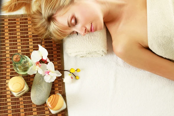 Blonde woman at spa procedure