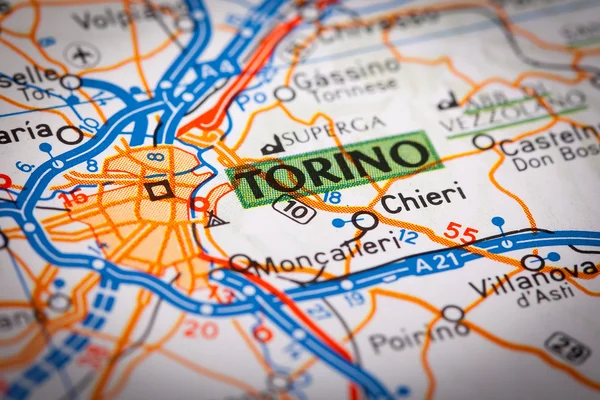 Torino City on a Road Map