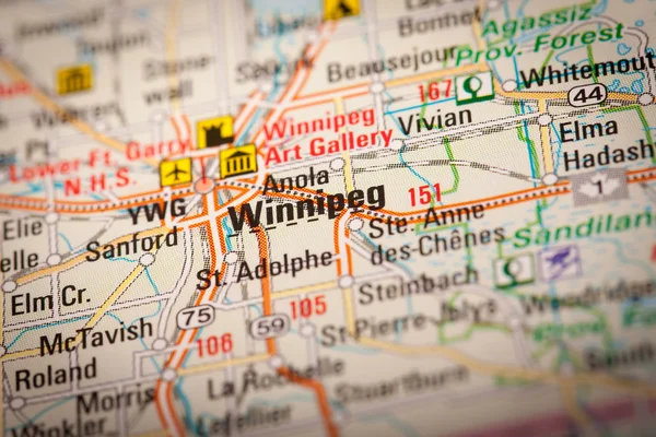 Winnipeg City on a Road Map