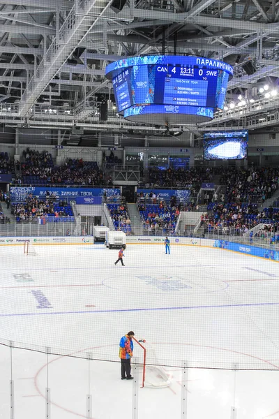 Hockey arena during the timeout