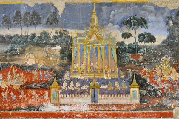 Ramayana Frescoes old paintings on Royal palace walls, Phnom Penh, Cambodia.