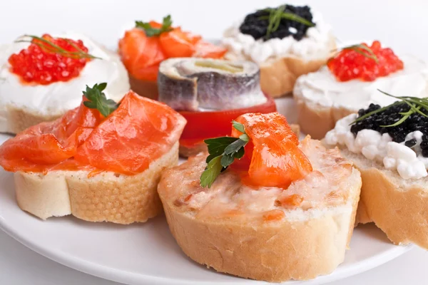 Group of sandwiches with seafood