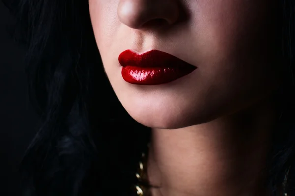 Red lips brunette. fashion