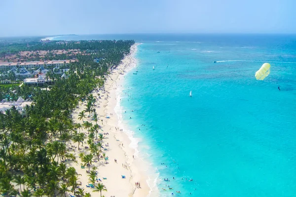 View from above of a beautiful tropical beach with palms