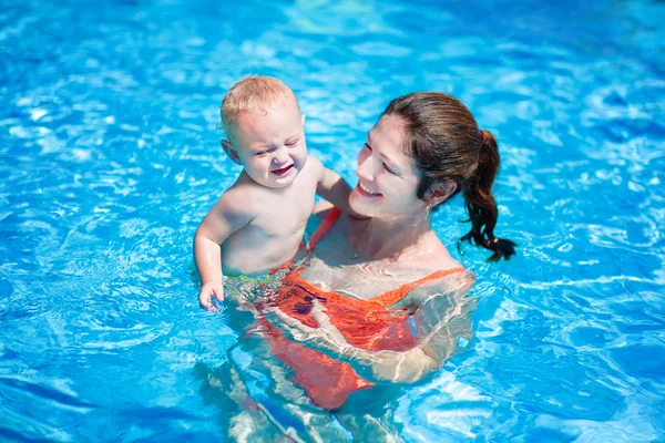 Mother and baby in swimming pool