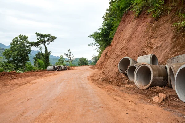 Concrete drainage pipe on a construction site in Thailand