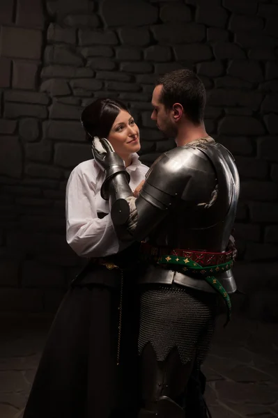 Medieval knight and lady posing