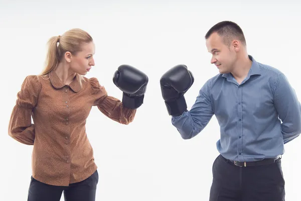 Coworkers in boxing gloves