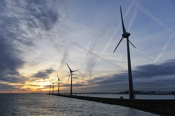 Wind turbines at sunset, Netherlands