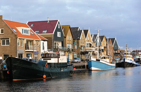 Harbor and the street of the town of Urk, The Netherlands