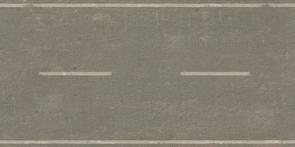 Seamless texture of grey, slightly worn road with white stripes.