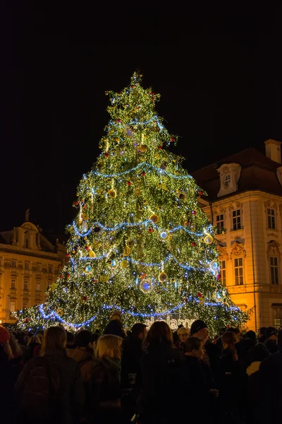 Christmas tree with people on Old Town Square, Prague (Czech Republic)