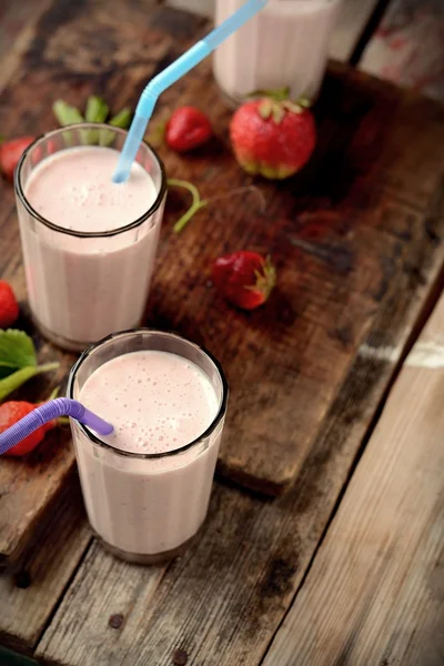 Healthy nutritious tropical smoothie with strawberries