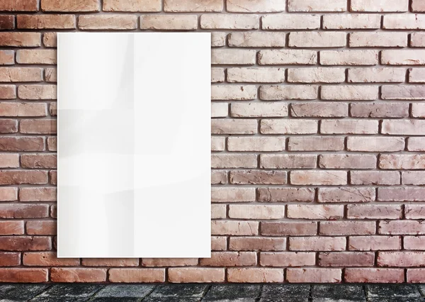 Template- White Crumple Poster on grunge brick wall & footpath g