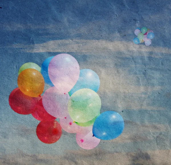 Balloons in the sky, vintage, texture crumpled paper, vintage