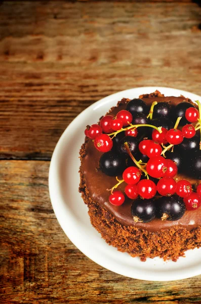 Chocolate cake mini with red and black currants