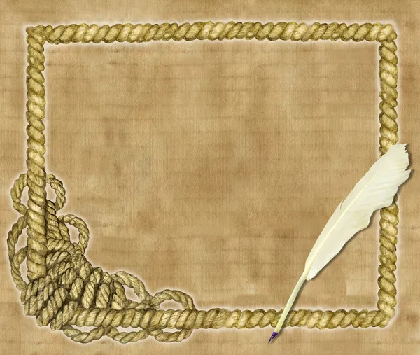 Background with sea rope frame and quill pen