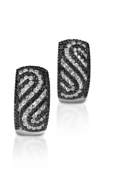 Black and White Diamond  Swirl Earrings
