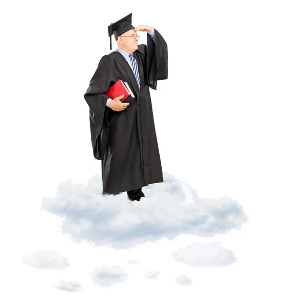 Professor in graduation gown on cloud