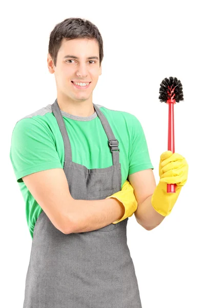 Cleaner holding toilet broom