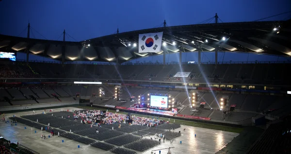欢呼的人群,在韩国世界杯体育场 - 图库社论照