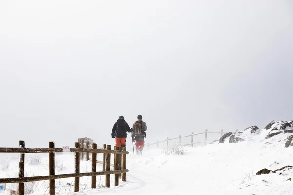 People walk through beautiful winter landscape