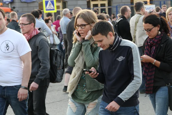 Ksenia Sobchak and Ilya Yashin, near the shares of Russian opposition for fair elections, may 6, 2012, Bolotnaya square, Moscow, RussiaMOSCOW, RUSSIA - may 6, 2012: Ksenia Sobchak and Ilya Yashin, nea