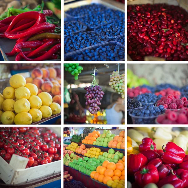 Summer fruits and vegetables collage