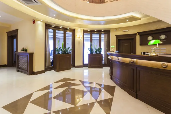 Luxury hotel lobby with reception desk