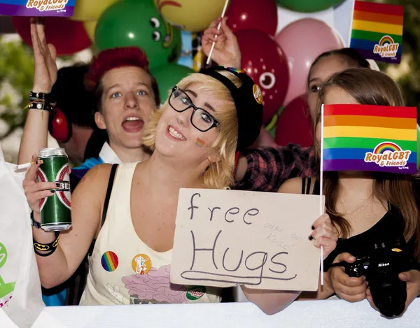 Happiness girl offer free hugs