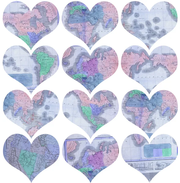 Vintage Hearts With Map Texture