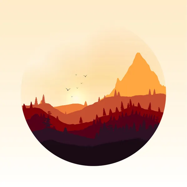 Colourful Mountain Landscape Applique - Vector Illustration