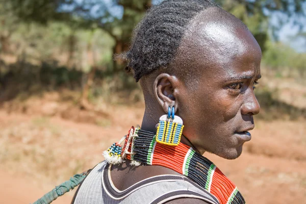 Closeup of man of the ethnic Hamer-Banna group, Ethiopia, Africa