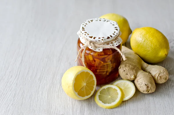 Can of citrus jam with ginger, natural medicine