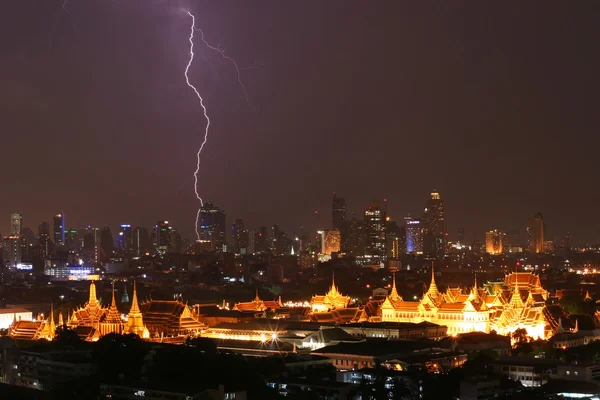 Lightning strike over Grand Palace, Bangkok, Thailand