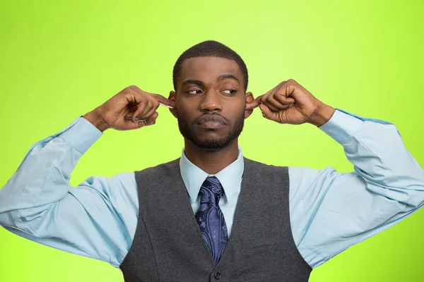 Man Closing Ears Avoiding Unpleasant Conversation, Situation