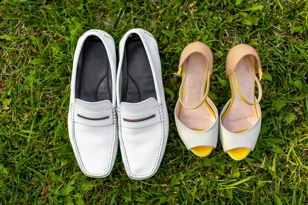 Bride\'s and groom\'s shoes
