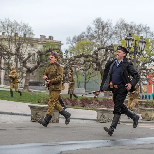 ODESSA, UKRAINE - APRIL 10: Members of the military history of t