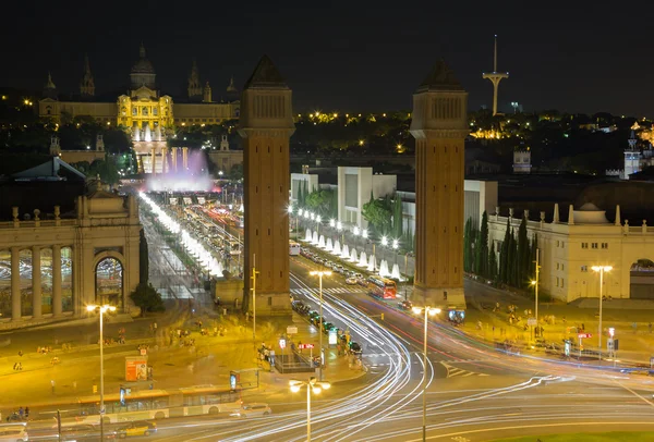 View of the columns at square of Spain at night