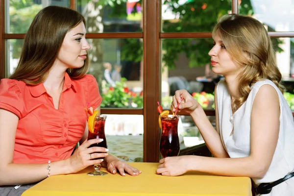Two women talking in the cafe